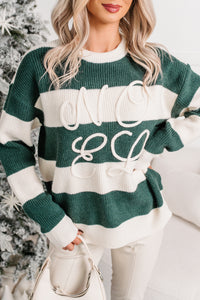 "Noel" Striped Knit Christmas Sweater (Hunter Green) - NanaMacs