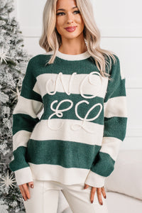 "Noel" Striped Knit Christmas Sweater (Hunter Green) - NanaMacs
