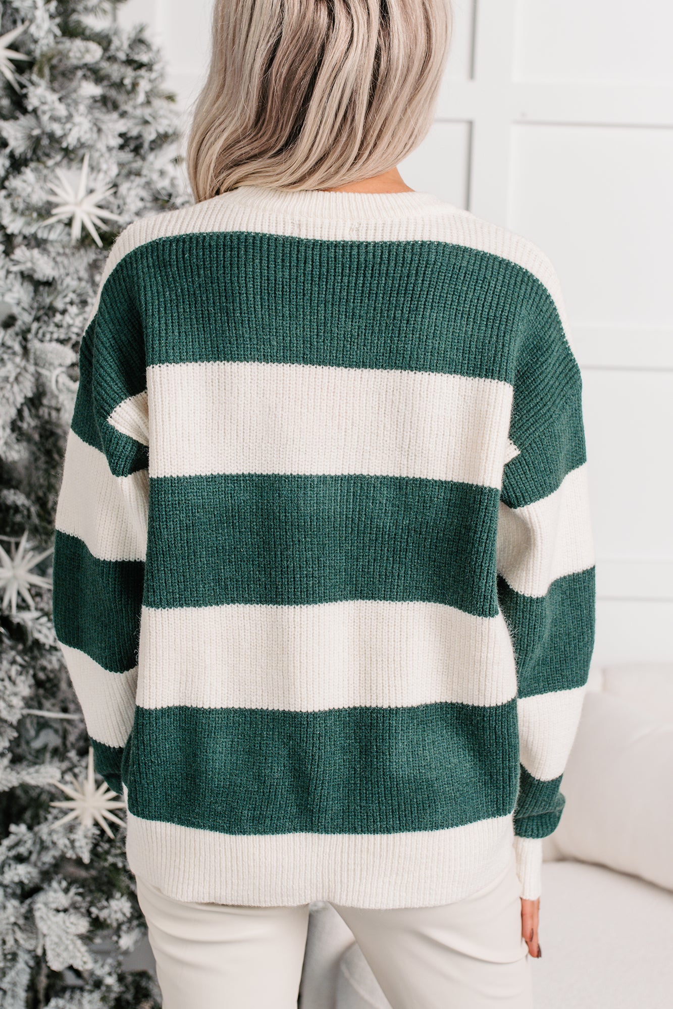 "Noel" Striped Knit Christmas Sweater (Hunter Green) - NanaMacs