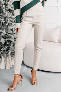 Downtown Dates Faux Leather Skinny Pants (Cream) - NanaMacs
