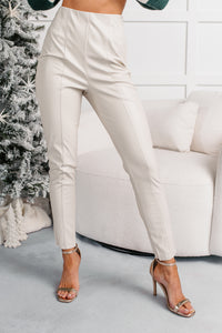 Downtown Dates Faux Leather Skinny Pants (Cream) - NanaMacs