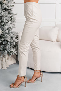 Downtown Dates Faux Leather Skinny Pants (Cream) - NanaMacs