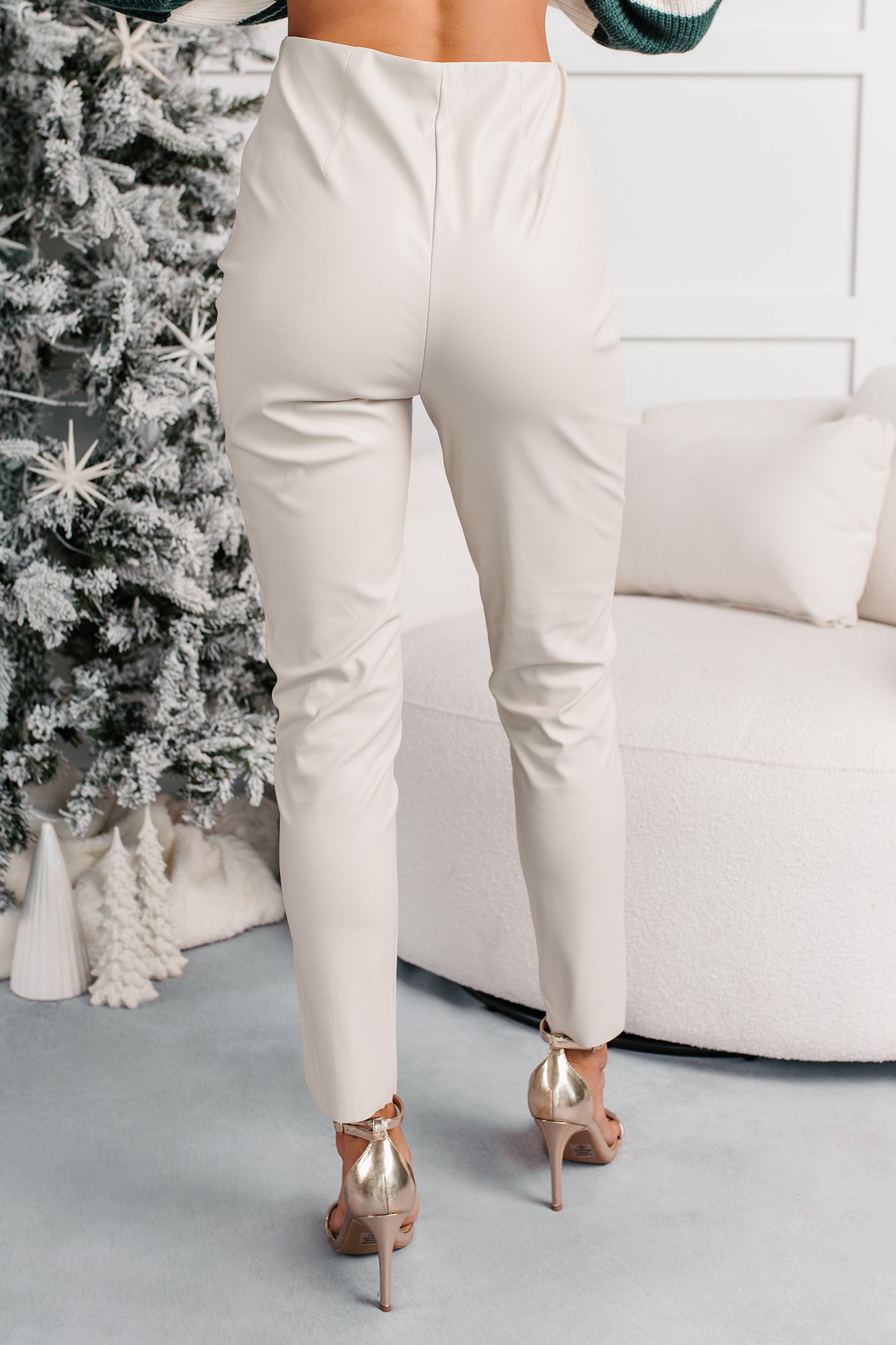 Downtown Dates Faux Leather Skinny Pants (Cream) - NanaMacs