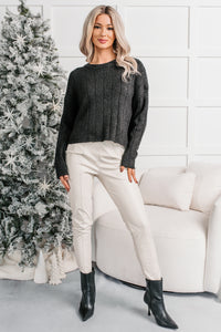 Cozy Intentions Rib Texture Crew Neck Sweater (Black) - NanaMacs