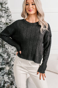 Cozy Intentions Rib Texture Crew Neck Sweater (Black) - NanaMacs