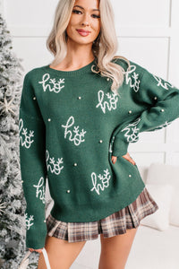Ho Ho Ho Christmas Knit Sweater (Hunter Green) - NanaMacs