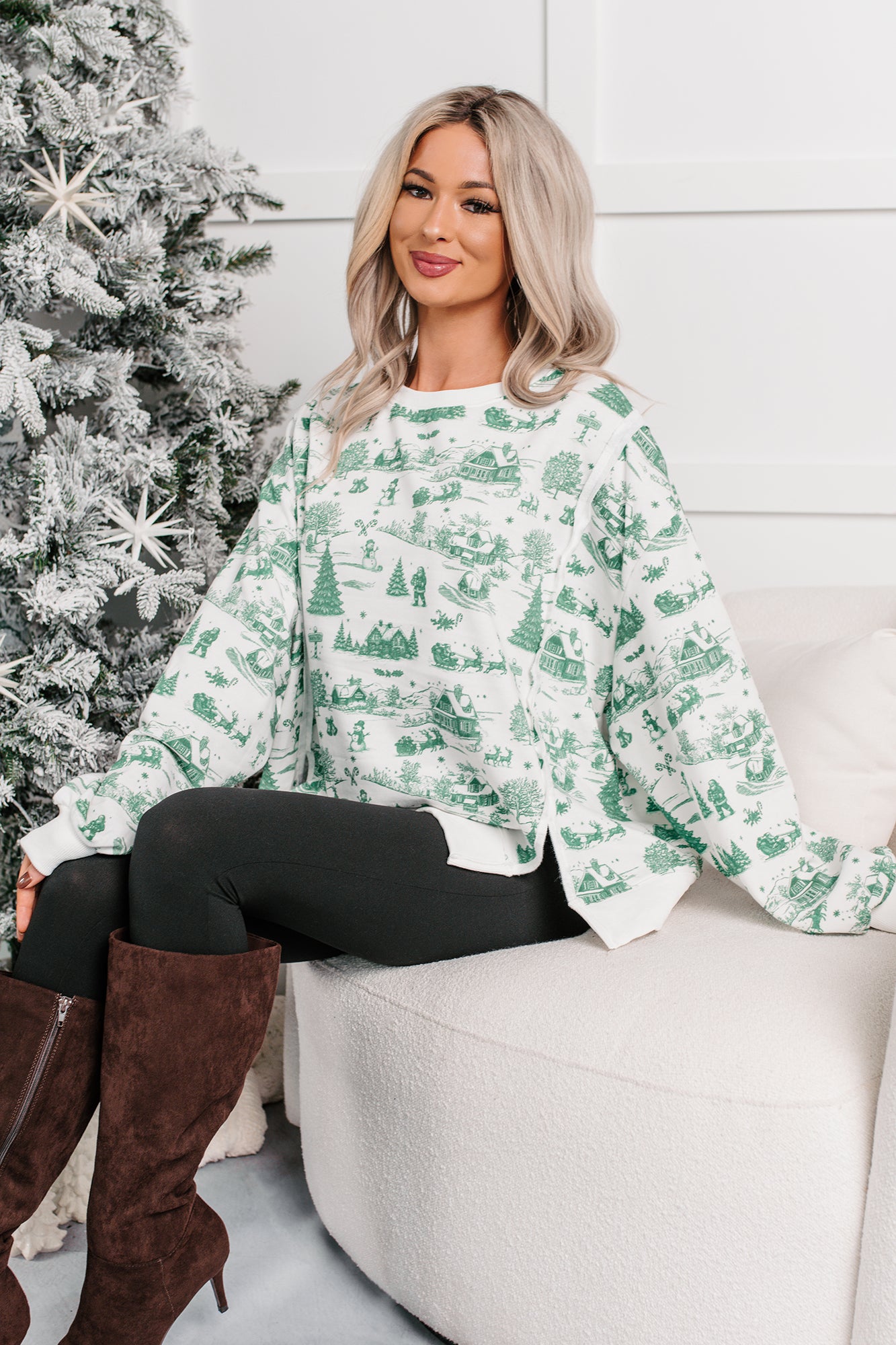 Christmas Vintage Patterned Sweater (Hunter Green) - NanaMacs