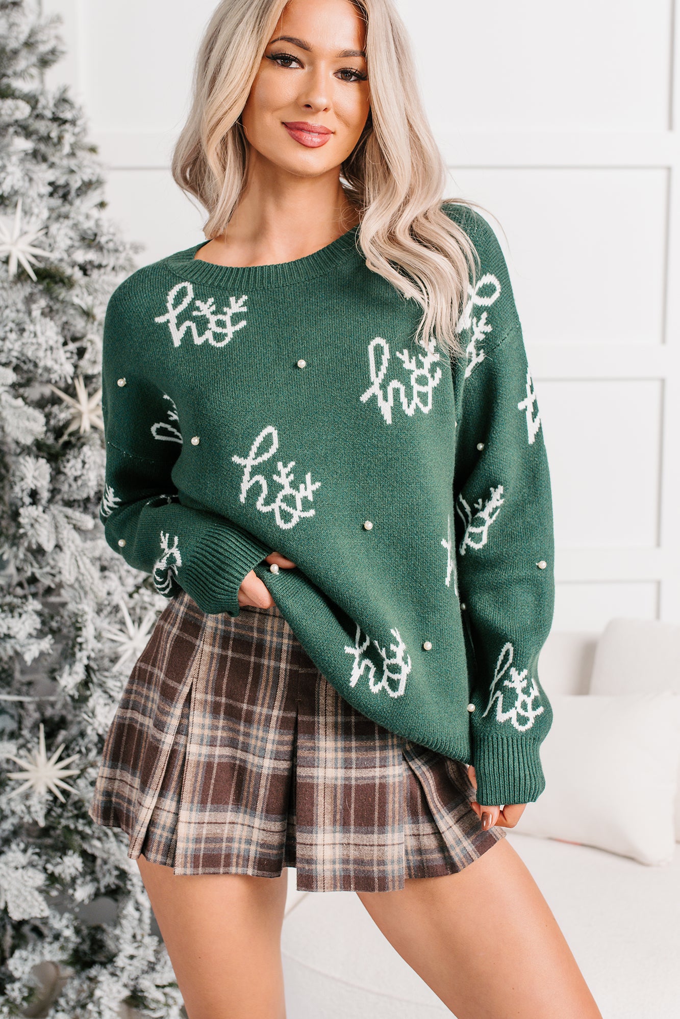 Ho Ho Ho Christmas Knit Sweater (Hunter Green) - NanaMacs
