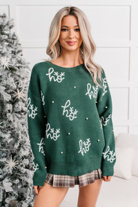 Ho Ho Ho Christmas Knit Sweater (Hunter Green) - NanaMacs