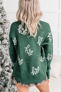 Ho Ho Ho Christmas Knit Sweater (Hunter Green) - NanaMacs