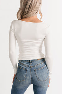 Cause A Scene Long Sleeve Open Front Top (Ivory) - NanaMacs