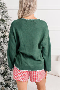 "Merry" Twist Stitching Christmas Sweater (Hunter Green) - NanaMacs