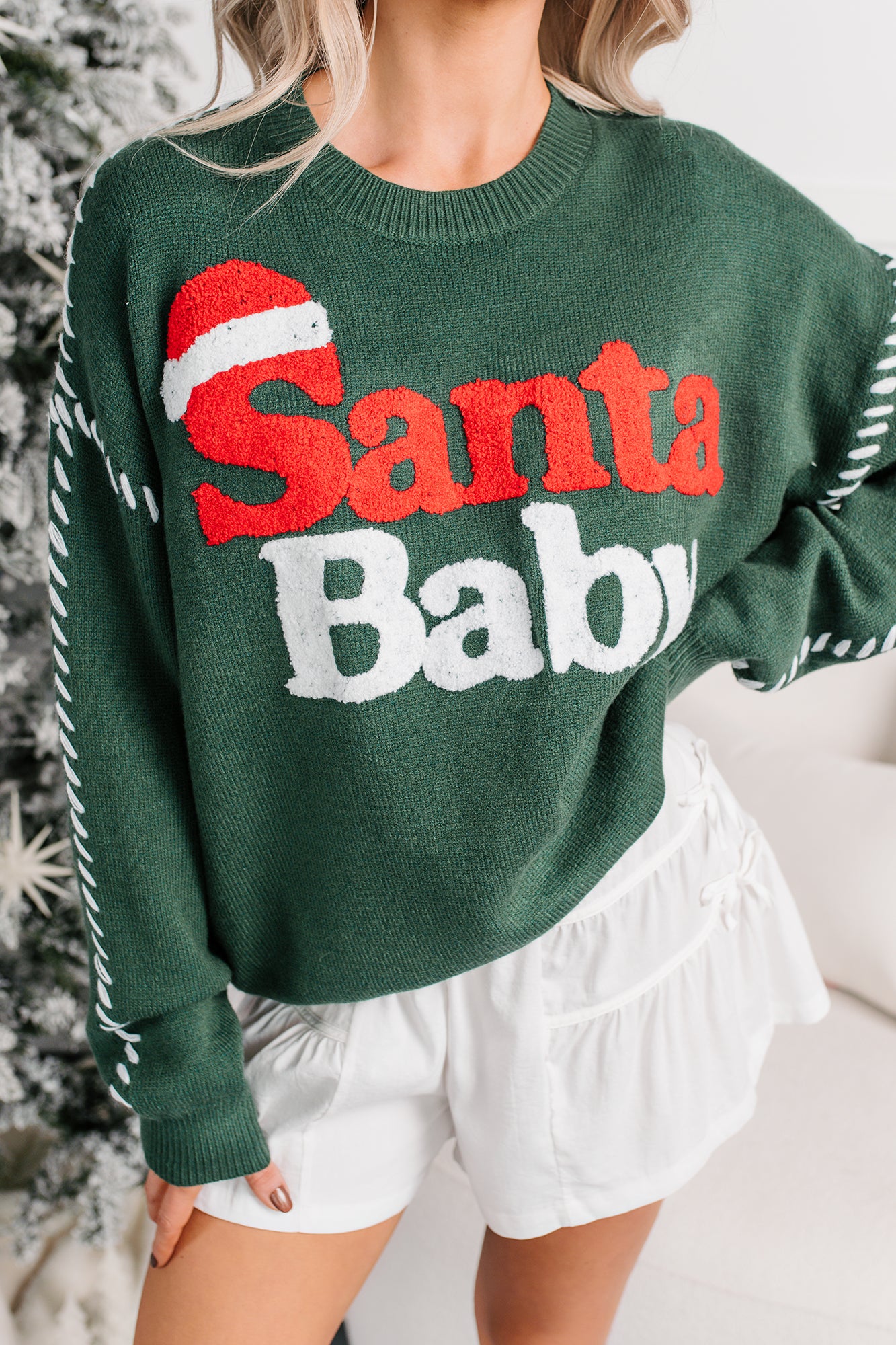 "Santa Baby" Knit Christmas Sweater (Hunter Green) - NanaMacs