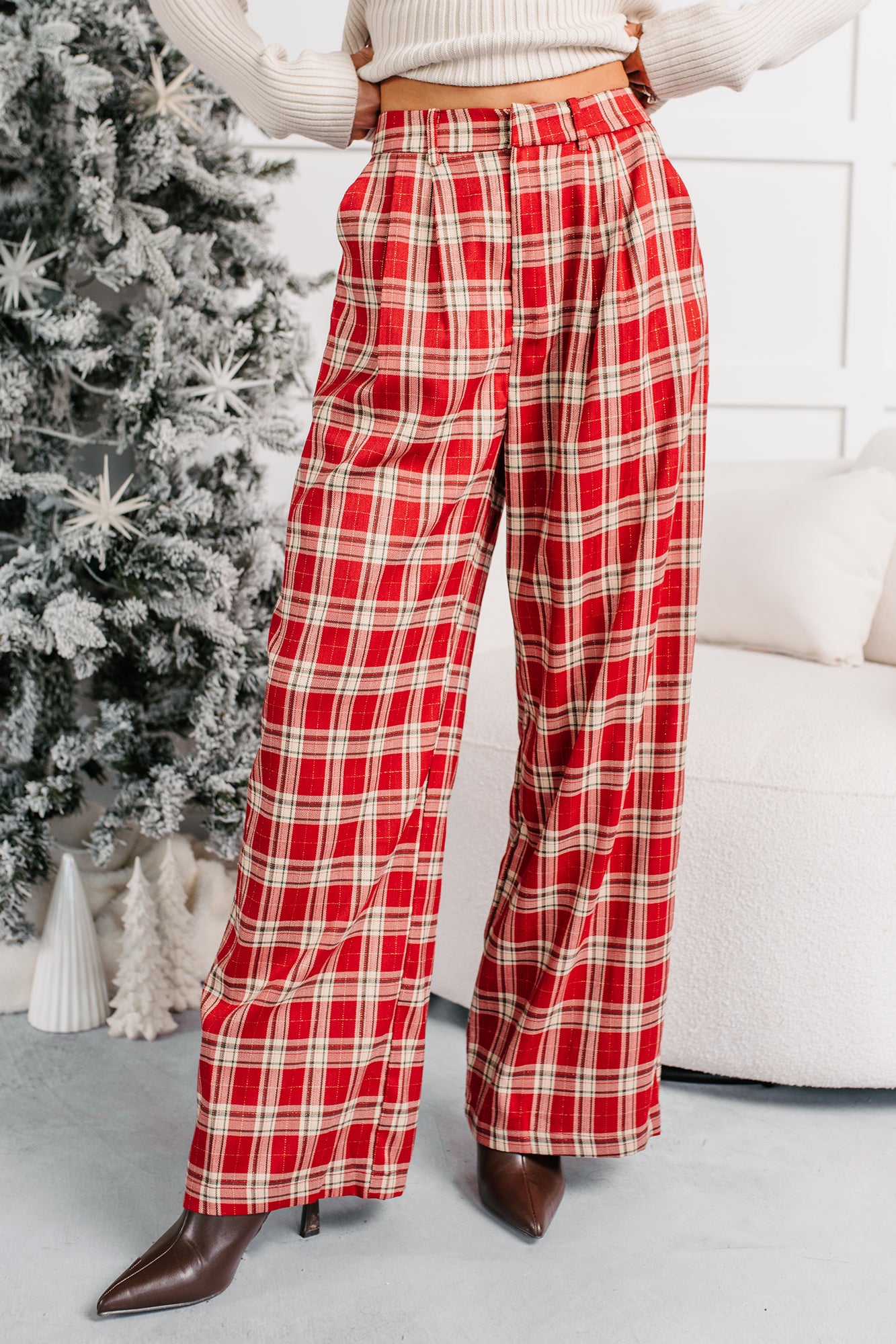 Festive Fun Plaid Wide Leg Pants (Red/Multi) - NanaMacs