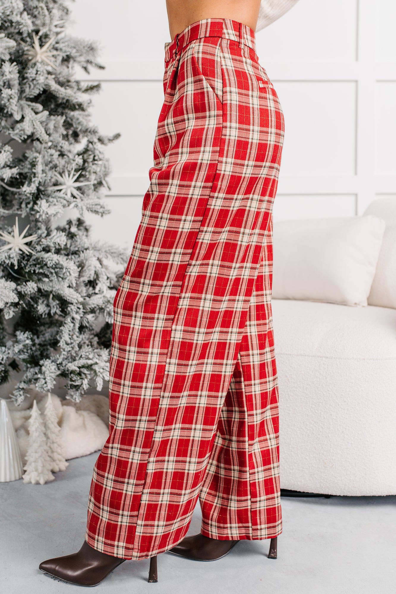 Festive Fun Plaid Wide Leg Pants (Red/Multi) - NanaMacs