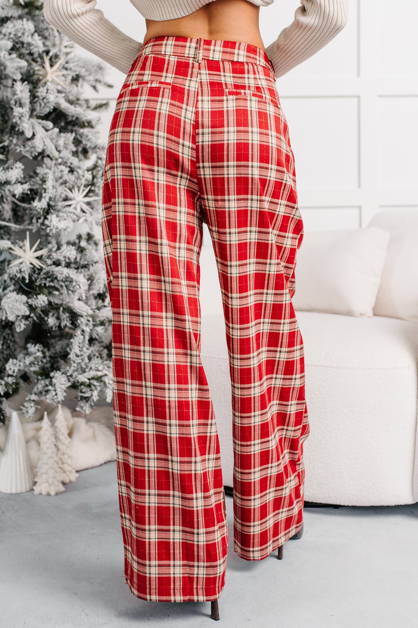 Festive Fun Plaid Wide Leg Pants (Red/Multi) - NanaMacs
