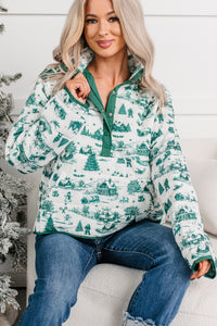Silver Eve Christmas Print Puffer Pullover (Hunter Green) - NanaMacs