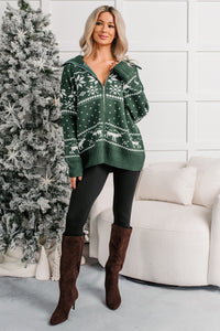 Winter Nest Fair Isle Zip-Up Sweater (Hunter Green) - NanaMacs