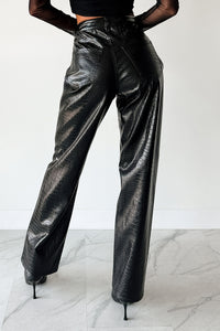 Crocodile Tears Faux Croc Straight Leg Pants (Black PU) - NanaMacs