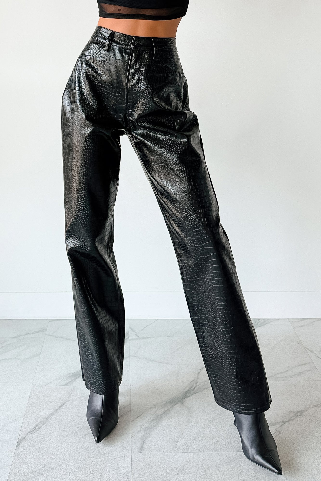 Crocodile Tears Faux Croc Straight Leg Pants (Black PU) · NanaMacs