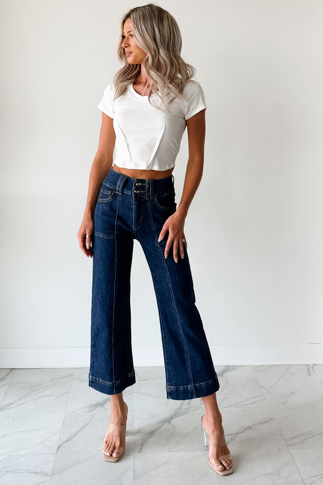 Tatum Wide Leg Mica Denim Crop Jeans (French Navy) - NanaMacs