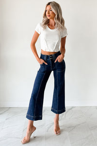 Tatum Wide Leg Mica Denim Crop Jeans (French Navy) - NanaMacs