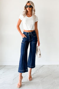 Tatum Wide Leg Mica Denim Crop Jeans (French Navy) - NanaMacs