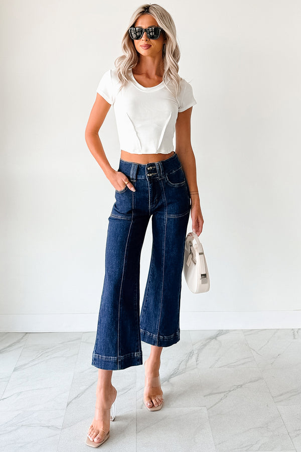 Tatum Wide Leg Mica Denim Crop Jeans (French Navy) - NanaMacs