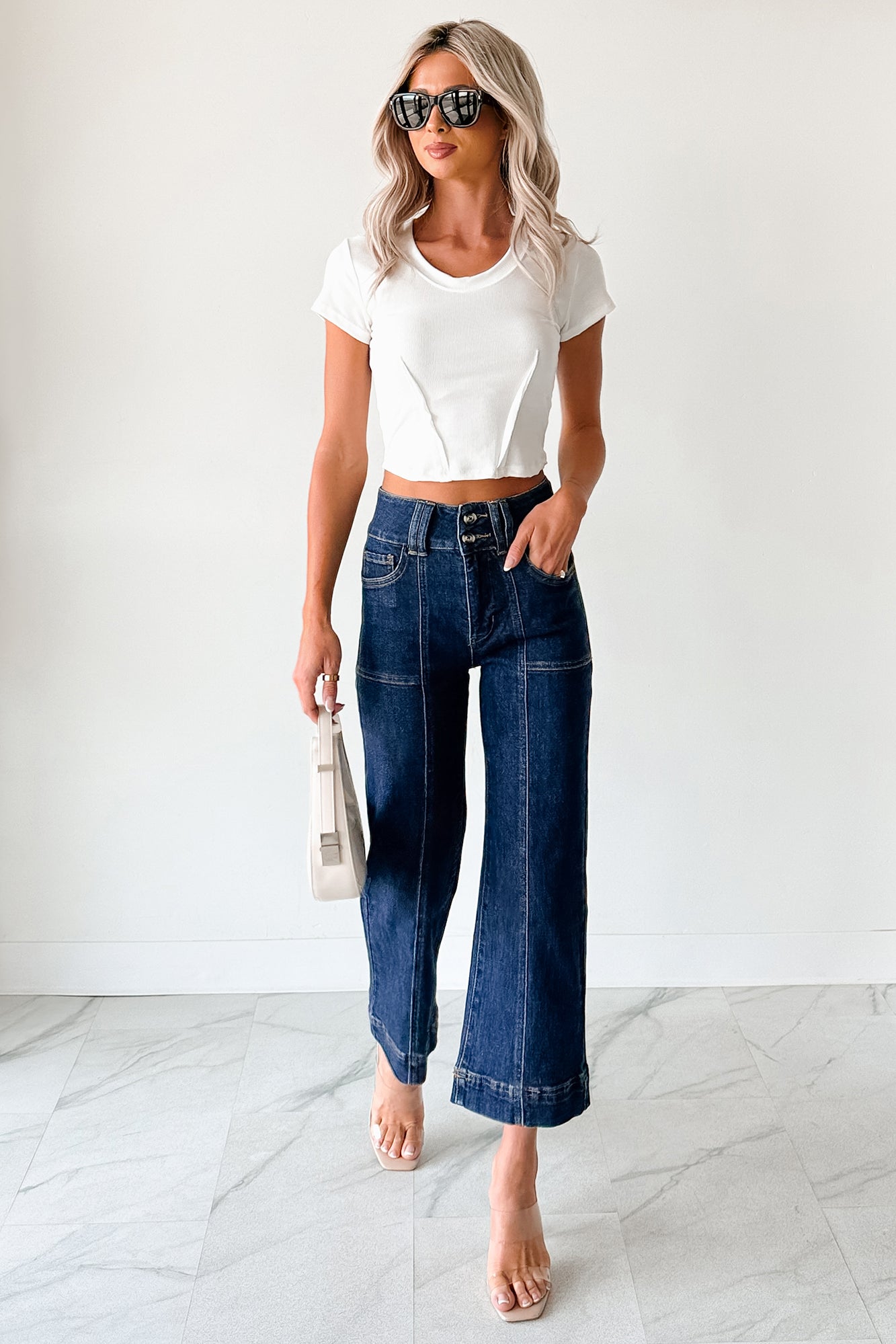 Tatum Wide Leg Mica Denim Crop Jeans (French Navy) - NanaMacs
