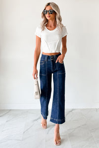 Tatum Wide Leg Mica Denim Crop Jeans (French Navy) - NanaMacs