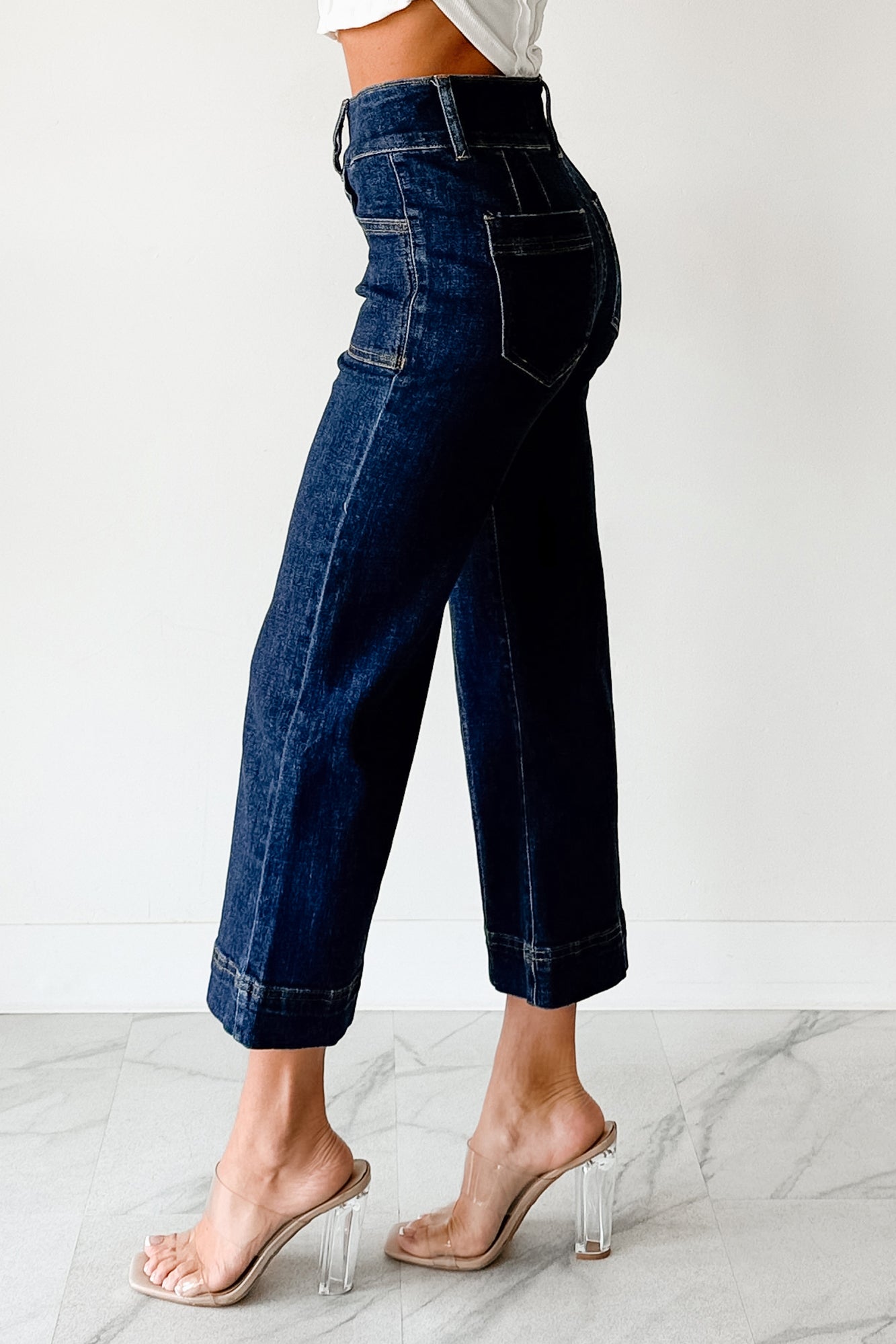Tatum Wide Leg Mica Denim Crop Jeans (French Navy) - NanaMacs
