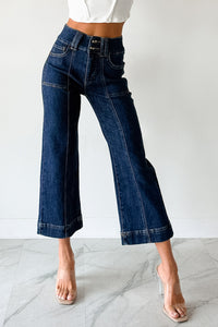 Tatum Wide Leg Mica Denim Crop Jeans (French Navy) - NanaMacs