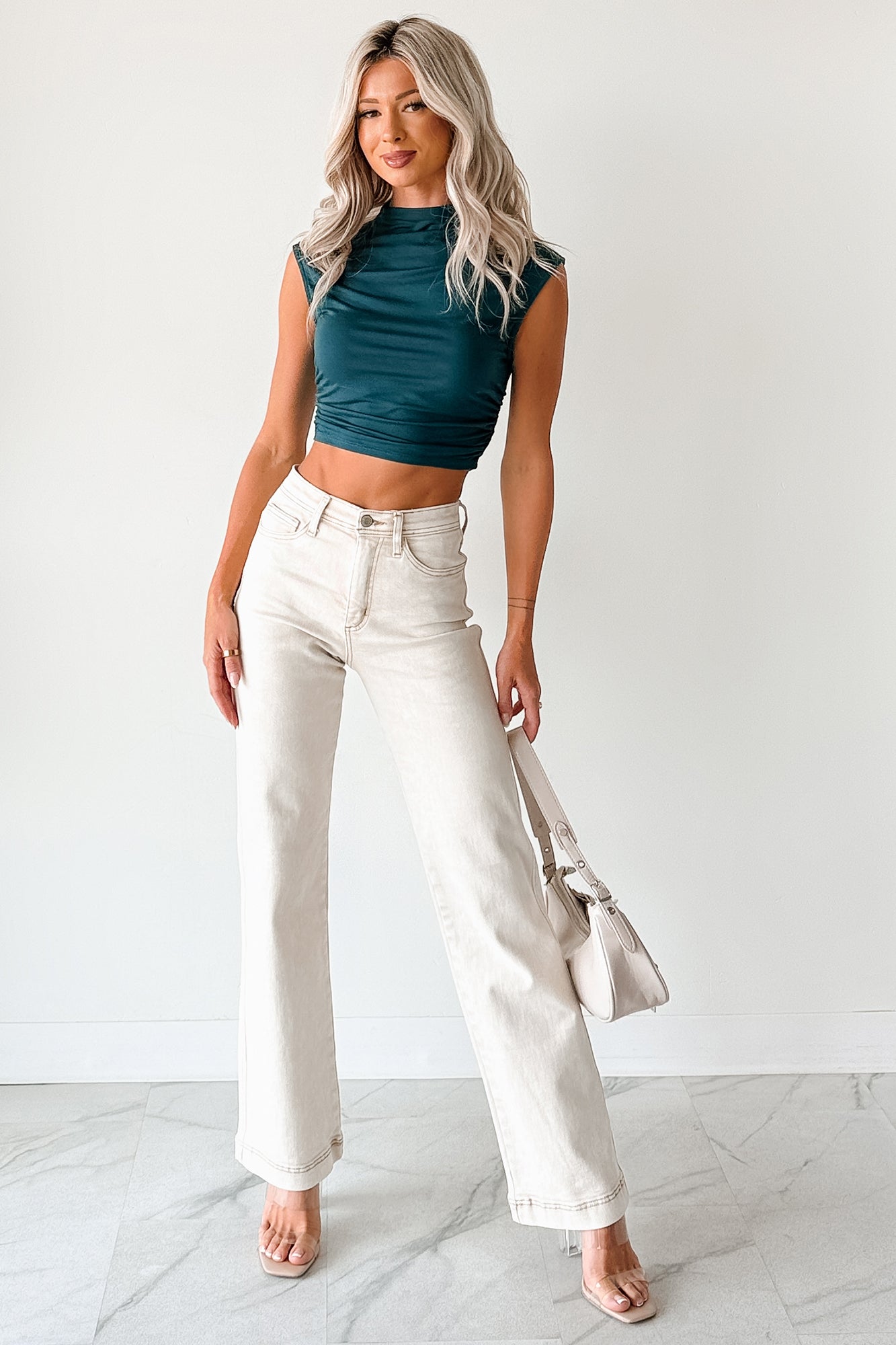 Haven Tummy Control Saige Denim Straight Jeans (Light Beige