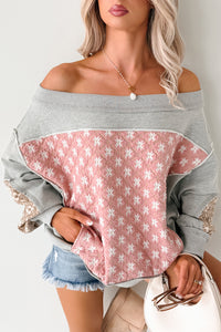 Sweet Daze Patchwork Off The Shoulder Sweater (Blush Multi) - NanaMacs