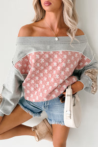 Sweet Daze Patchwork Off The Shoulder Sweater (Blush Multi) - NanaMacs
