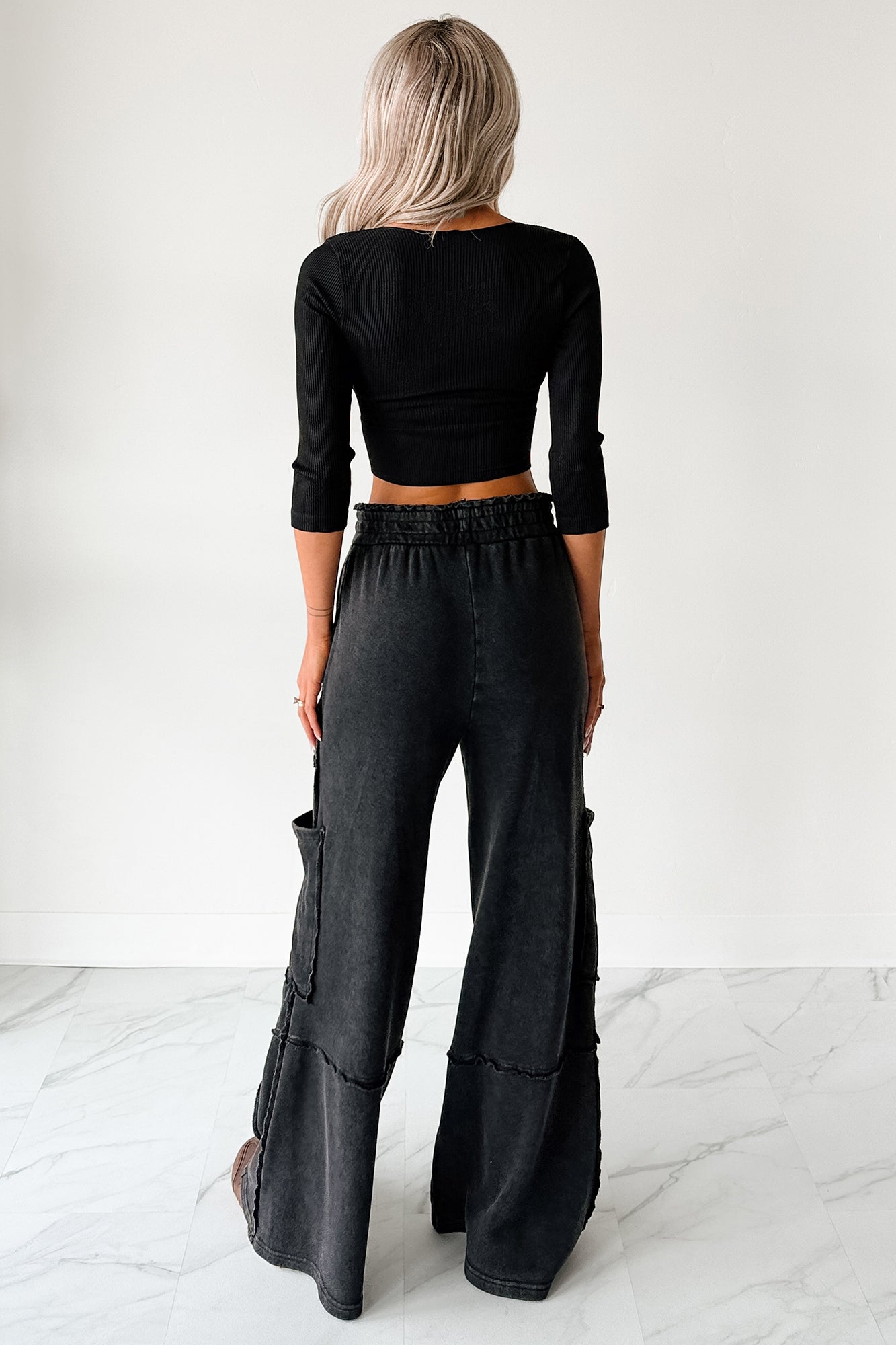 Casual Beauty Ribbed V Neck Crop Top (Black) - NanaMacs