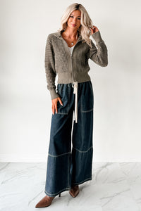 Whispered Words Zip-Up Sweater Jacket (Olive) - NanaMacs