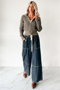 Chill Energy Wide Leg Drawstring Pants (Grey Denim) - NanaMacs