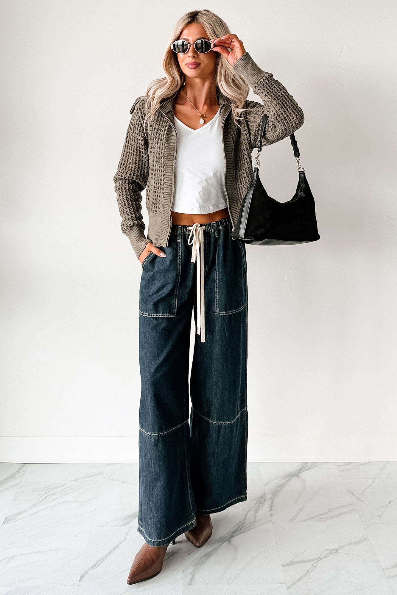 Whispered Words Zip-Up Sweater Jacket (Olive) - NanaMacs