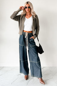 Chill Energy Wide Leg Drawstring Pants (Grey Denim) - NanaMacs