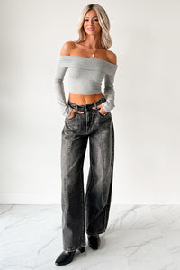 Fall Into Me Off The Shoulder Crop Top (Heather Grey) - NanaMacs