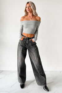 Fall Into Me Off The Shoulder Crop Top (Heather Grey) - NanaMacs