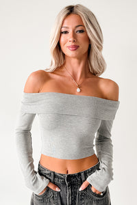 Fall Into Me Off The Shoulder Crop Top (Heather Grey) - NanaMacs