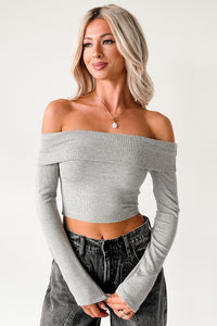 Fall Into Me Off The Shoulder Crop Top (Heather Grey) - NanaMacs