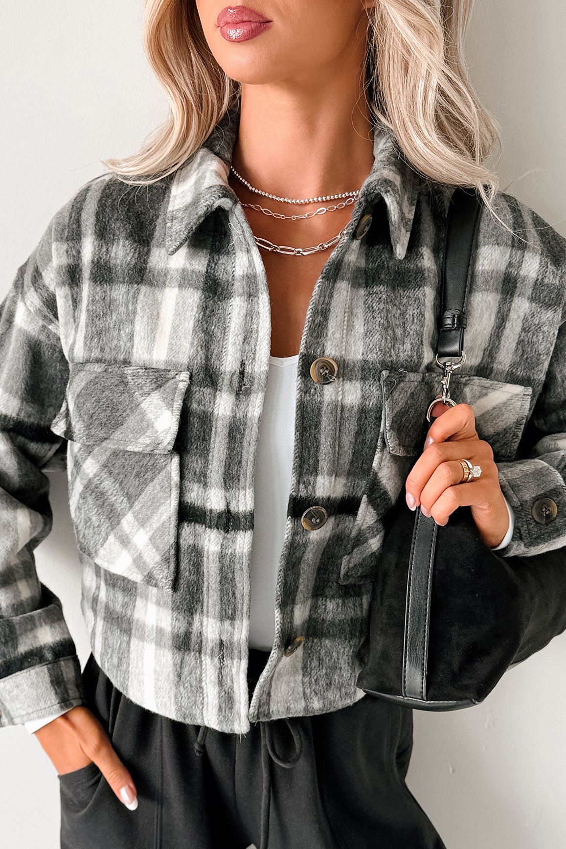 Can’t Relate Plaid Button-Down Shacket (Charcoal) - NanaMacs