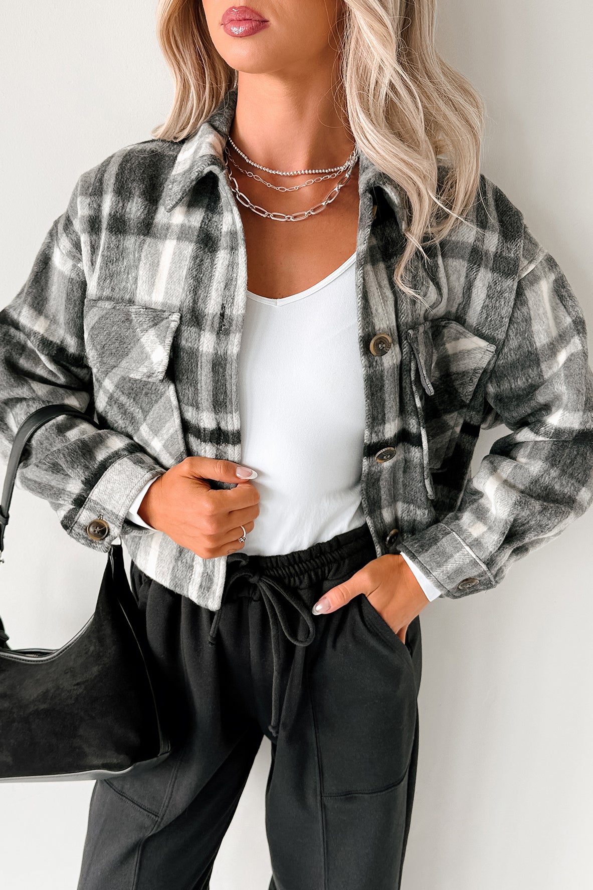 Can’t Relate Plaid Button-Down Shacket (Charcoal) - NanaMacs