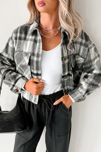 Can’t Relate Plaid Button-Down Shacket (Charcoal) - NanaMacs
