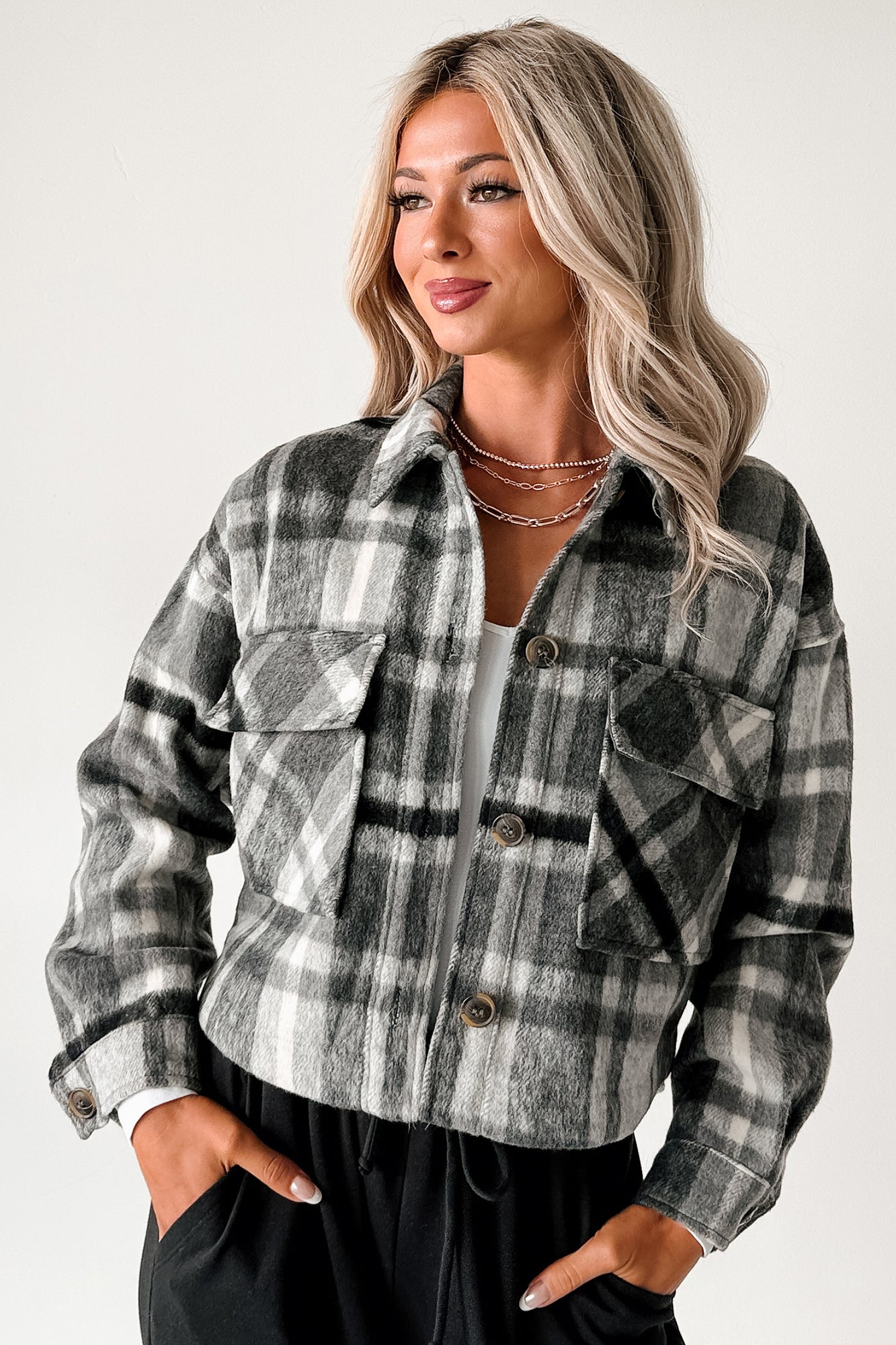 Can’t Relate Plaid Button-Down Shacket (Charcoal) - NanaMacs