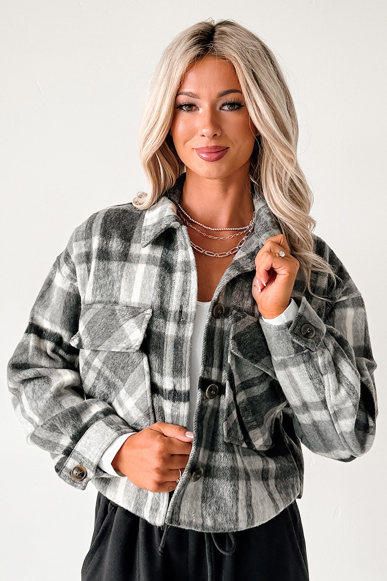 Can’t Relate Plaid Button-Down Shacket (Charcoal) - NanaMacs