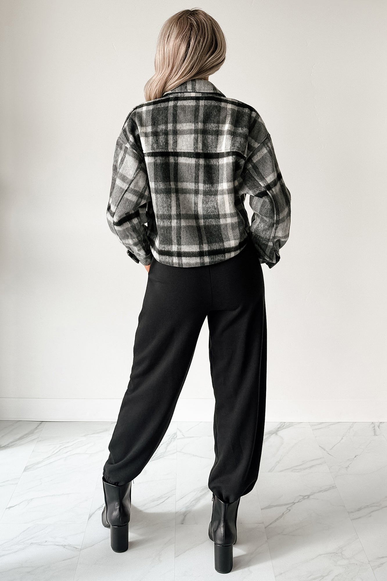 Can’t Relate Plaid Button-Down Shacket (Charcoal) - NanaMacs